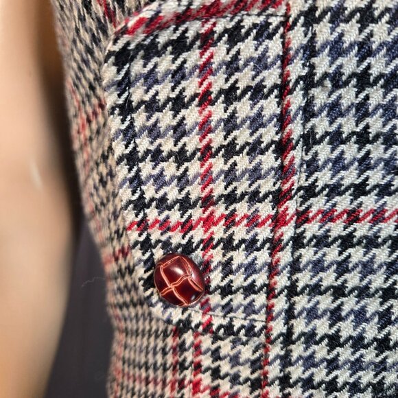 Y2K Vest Waistcoat Fitted Houndstooth Size XS Academia Office Siren Beige Black - Picture 3 of 12